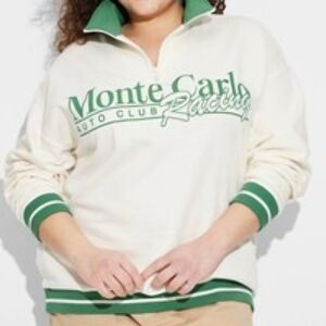 Zoe + Liv Cream and Green Racing Sweatshirt Sz XL Soft And Chic